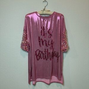Shiny Pink Birthday T-Shirt/T-Shirt Dress with Sequins